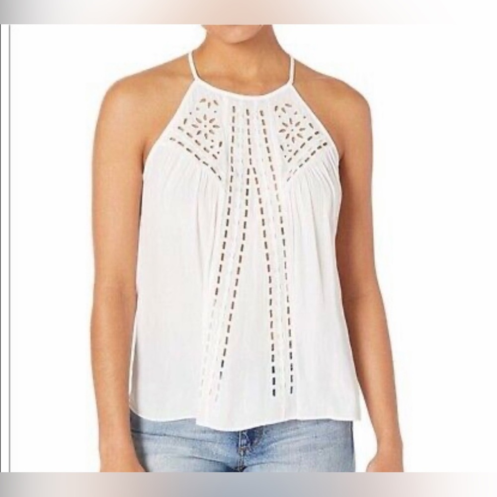 RAMY BROOK Carolyn Embroidered Halter Top In Ivory Eyelet Medium